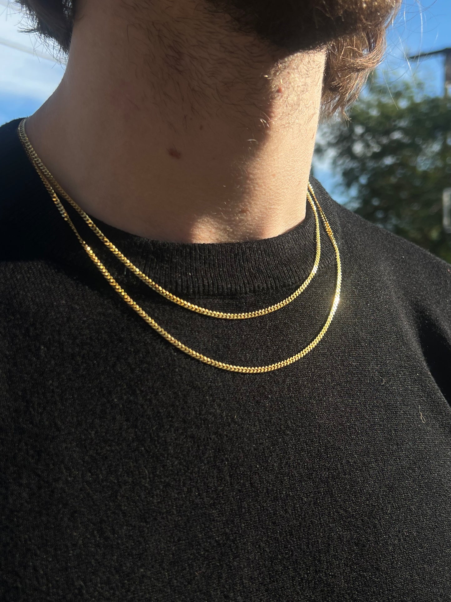 18k gold over silver Diamond cut Curb link chain - 2.1mm - 20 inch