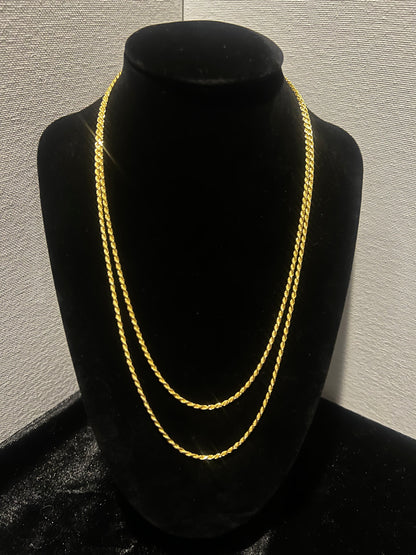 18k gold over silver Diamond cut rope chain - 2mm - 18 Inches