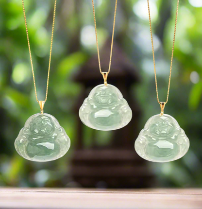 Natural Jade Buddha Pendant with real 18k gold loop