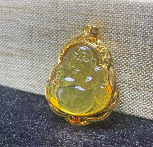 Pure 18k Gold with natural Jade Buddha Pendant