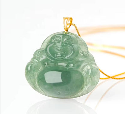 Natural Jade Buddha Pendant with real 18k gold loop