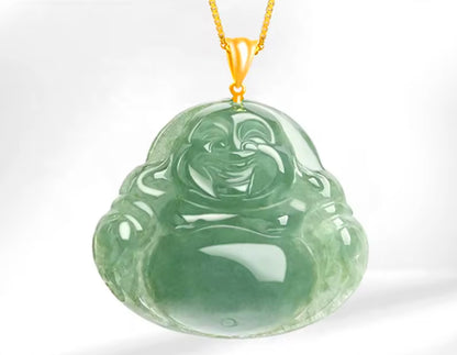 Natural Jade Buddha Pendant with real 18k gold loop