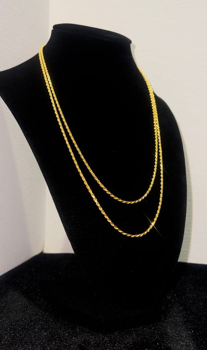 18k gold over silver Diamond cut rope chain - 2mm - 20 inches