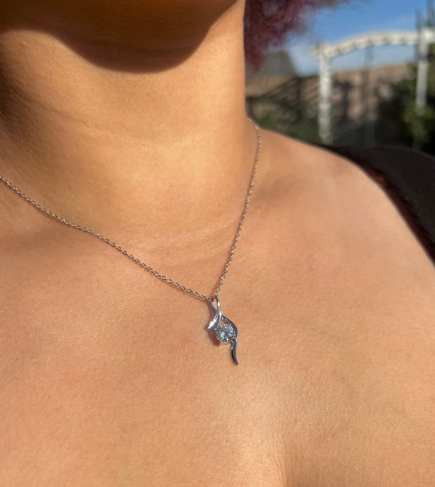 Moissanite Ribbon Pendant with chain