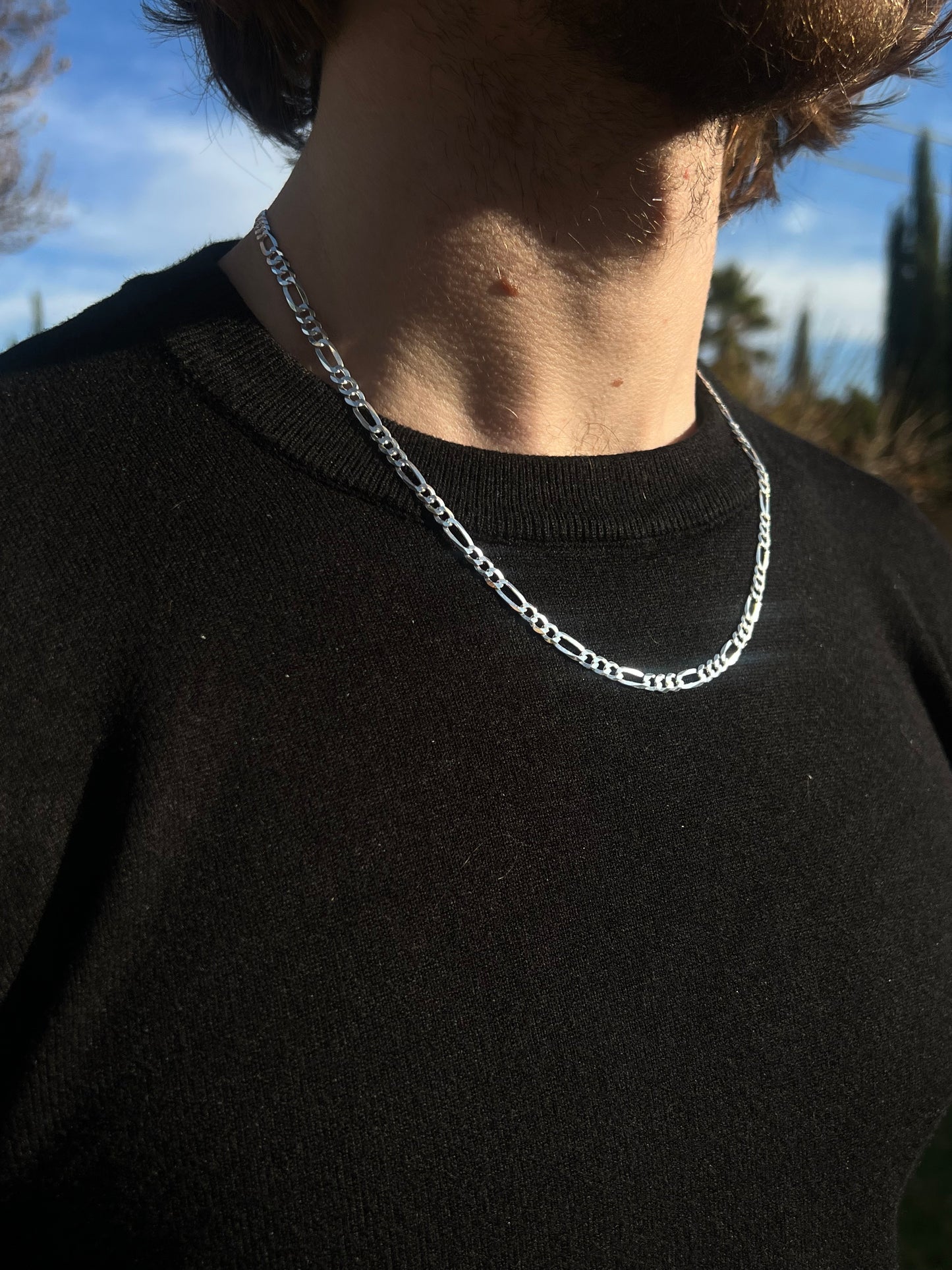 Silver Diamond cut Figaro chain - 4.9mm - 20 in